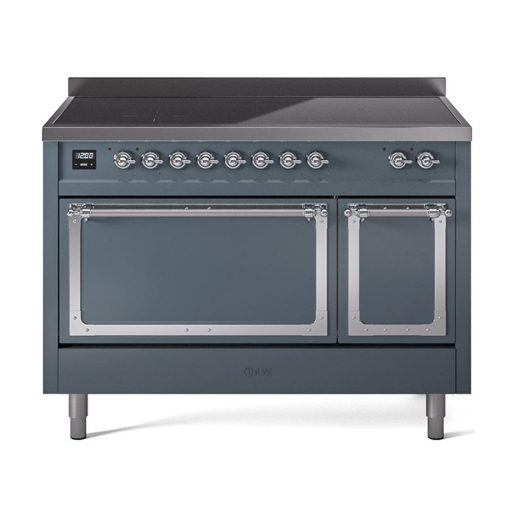 Ilve UNI486QNMPBGC Ilve Uni486Qnmpbgc Nostalgie Ii Noblesse 48" Induction Range (Solid Door, Blue Grey, Chrome)