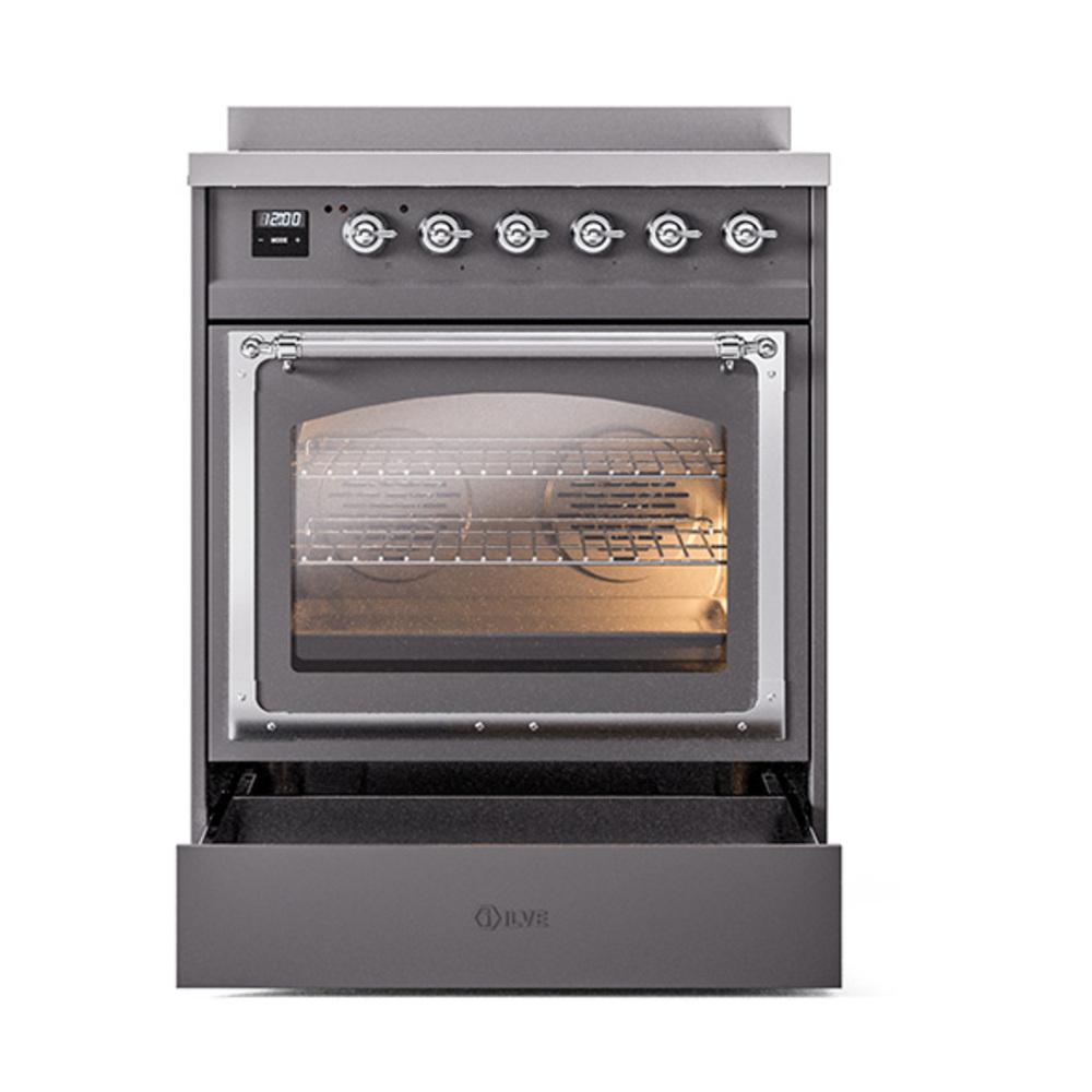 Ilve UNI304NMPMGC Ilve Uni304Nmpmgc Nostalgie Ii Noblesse 30" Induction Range (Triple Glass Door, Graphite Matte, Chrome)