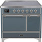 Ilve UMDI10QNS3BGC Majestic Ii 40 Inch Electric Freestanding Range In Blue Grey With Chrome Trim