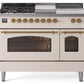 Ilve UP48FSNMPAWG Nostalgie Ii 48 Inch Dual Fuel Natural Gas Freestanding Range In Antique White With Brass Trim