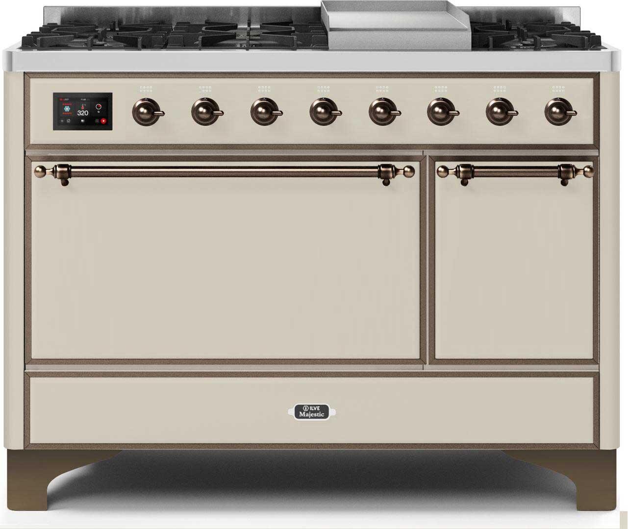 Ilve UM12FDQNS3AWBLP Majestic Ii 48 Inch Dual Fuel Liquid Propane Freestanding Range In Antique White With Bronze Trim