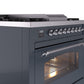 Ilve UP36FNMPBGC Nostalgie Ii 36 Inch Dual Fuel Natural Gas Freestanding Range In Blue Grey With Chrome Trim