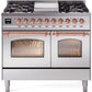 Ilve UPD40FNMPSSPLP Nostalgie Ii 40 Inch Dual Fuel Liquid Propane Freestanding Range In Stainless Steel With Copper Trim