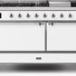 Ilve UM15FDQNS3WHCLP Majestic Ii 60 Inch Dual Fuel Liquid Propane Freestanding Range In White With Chrome Trim