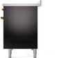 Ilve UPI486NMPBKG Nostalgie Ii 48 Inch Electric Freestanding Range In Glossy Black With Brass Trim