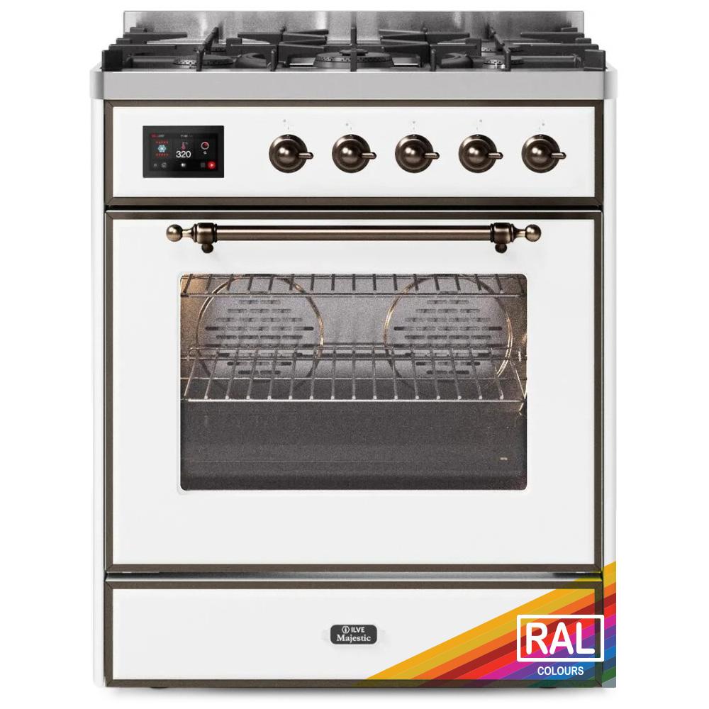 Ilve UM30DNE3RAB Ilve Majestic Ii 30 Um30Dne3Rab Freestanding Dual Fuel Range With 5 Sealed Burners Single Oven With Triple Glass Door In Ral Color With Bronze Knobs