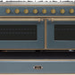 Ilve UM15FDNS3BGGLP Majestic Ii 60 Inch Dual Fuel Liquid Propane Freestanding Range In Blue Grey With Brass Trim