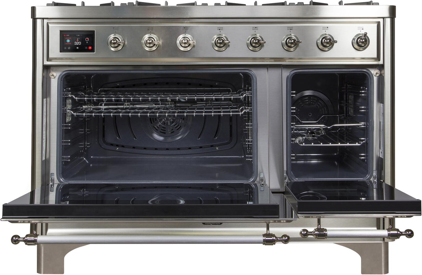 Ilve UM12FDNS3SSCLP Majestic Ii 48 Inch Dual Fuel Liquid Propane Freestanding Range In Stainless Steel With Chrome Trim