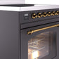 Ilve UPI304NMPMGG Nostalgie Ii 30 Inch Electric Freestanding Range In Matte Graphite With Brass Trim