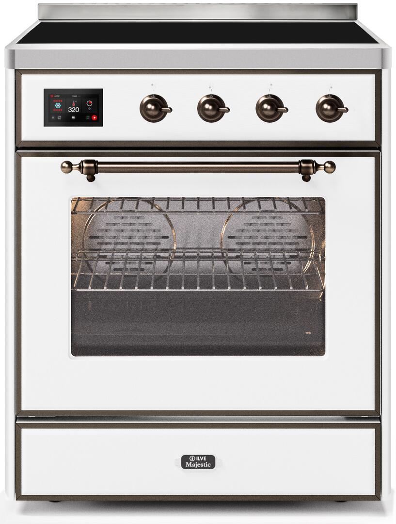 Ilve UMI30NE3WHB Majestic Ii 30 Inch Electric Freestanding Range In White With Bronze Trim