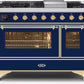 Ilve UM12FDNS3MBGLP Majestic Ii 48 Inch Dual Fuel Liquid Propane Freestanding Range In Blue With Brass Trim