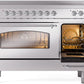 Ilve UPI486NMPSSC Nostalgie Ii 48 Inch Electric Freestanding Range In Stainless Steel With Chrome Trim