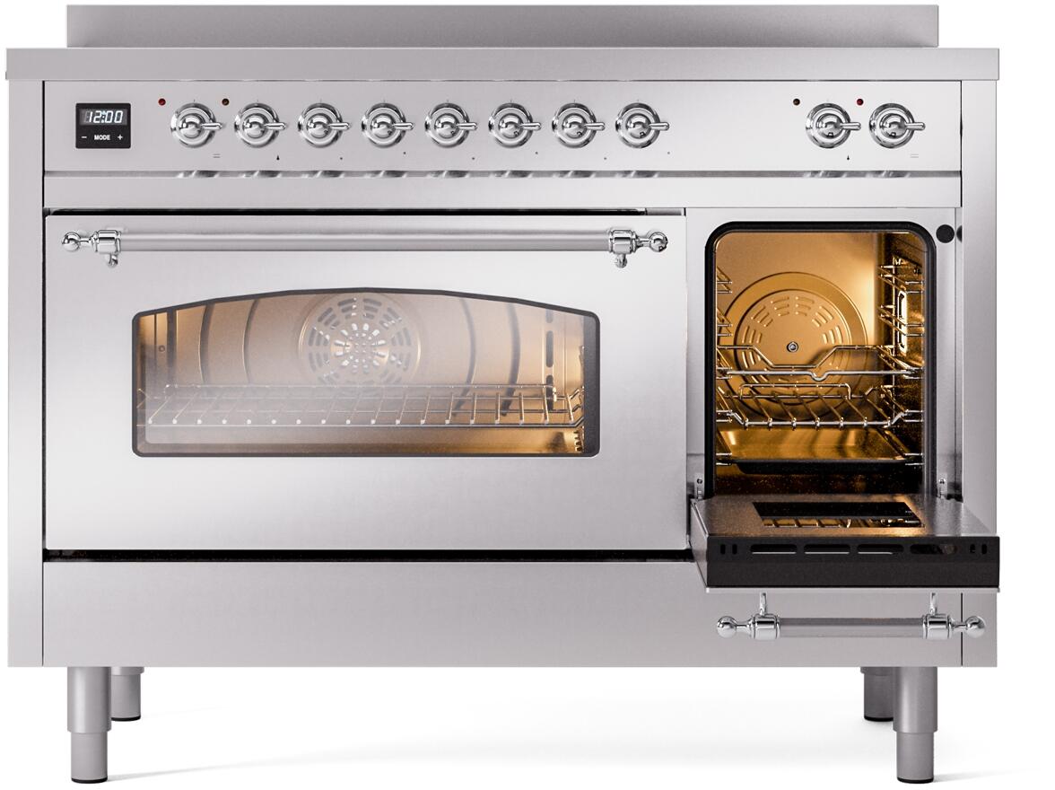 Ilve UPI486NMPSSC Nostalgie Ii 48 Inch Electric Freestanding Range In Stainless Steel With Chrome Trim