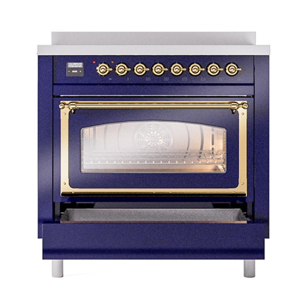 Ilve UNI366NMPMBG Ilve Uni366Nmpmbg Nostalgie Ii Noblesse 36" Induction Range (Triple Glass Door, Midnight Blue, Brass)