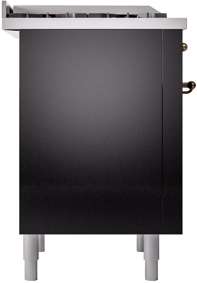 Ilve UP36FNMPBKB Nostalgie Ii 36 Inch Dual Fuel Natural Gas Freestanding Range In Glossy Black With Bronze Trim