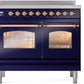 Ilve UPDI406NMPMBP Nostalgie Ii 40 Inch Electric Freestanding Range In Blue With Copper Trim