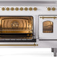 Ilve UPI486NMPWHG Nostalgie Ii 48 Inch Electric Freestanding Range In White With Brass Trim