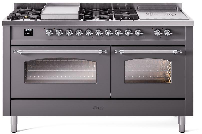 Ilve UP60FSNMPMGC Nostalgie Ii 60 Inch Dual Fuel Natural Gas Freestanding Range In Matte Graphite With Chrome Trim