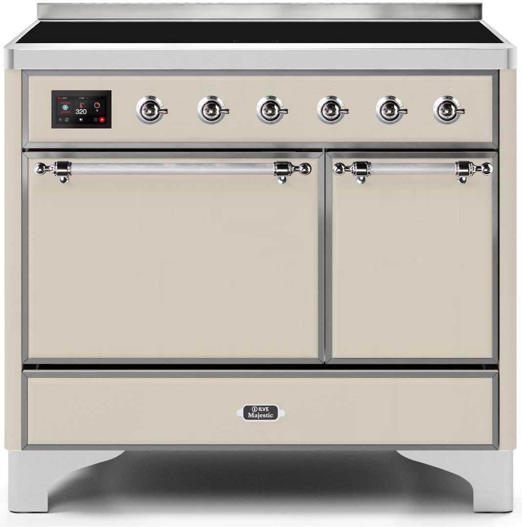 Ilve UMDI10QNS3AWC Majestic Ii 40 Inch Electric Freestanding Range In Antique White With Chrome Trim