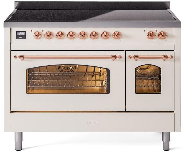 Ilve UPI486NMPAWP Nostalgie Ii 48 Inch Electric Freestanding Range In Antique White With Copper Trim