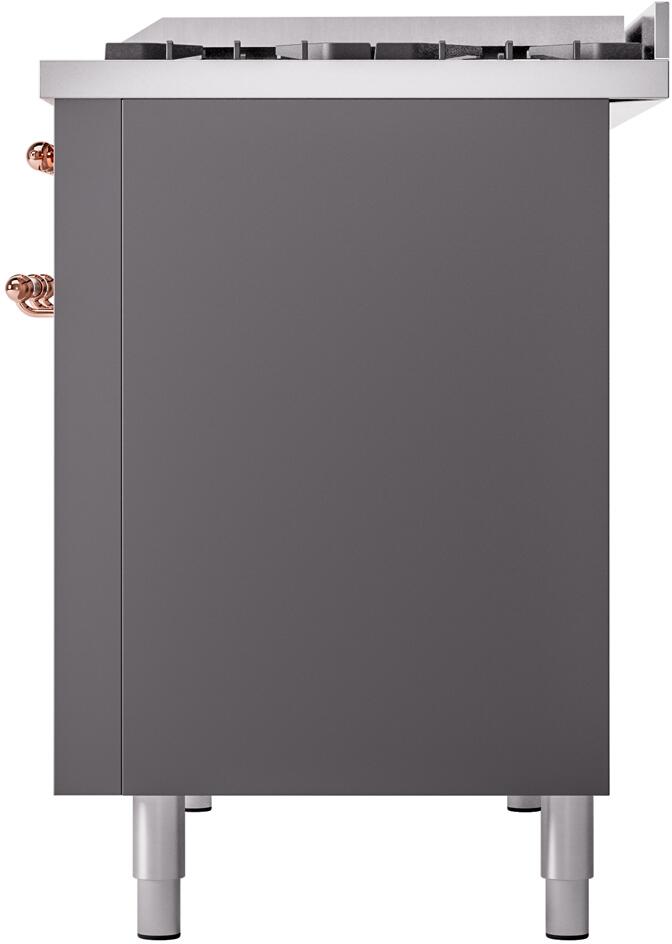 Ilve UP48FNMPMGPLP Nostalgie Ii 48 Inch Dual Fuel Liquid Propane Freestanding Range In Matte Graphite With Copper Trim