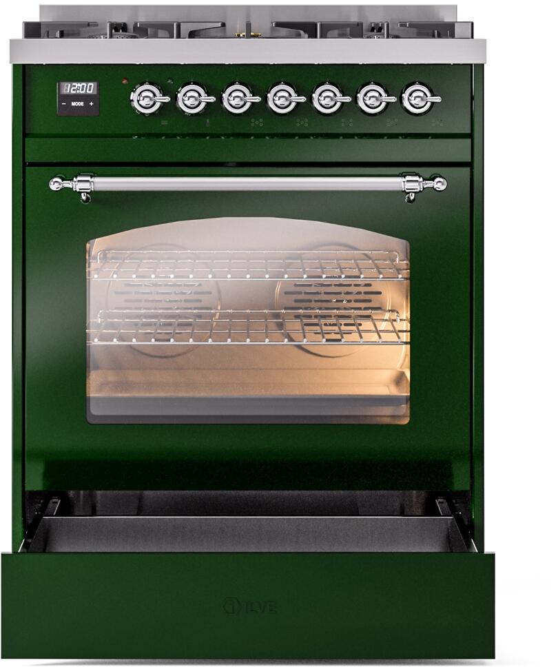 Ilve UP30NMPEGCLP Nostalgie Ii 30 Inch Dual Fuel Liquid Propane Freestanding Range In Emerald Green With Chrome Trim