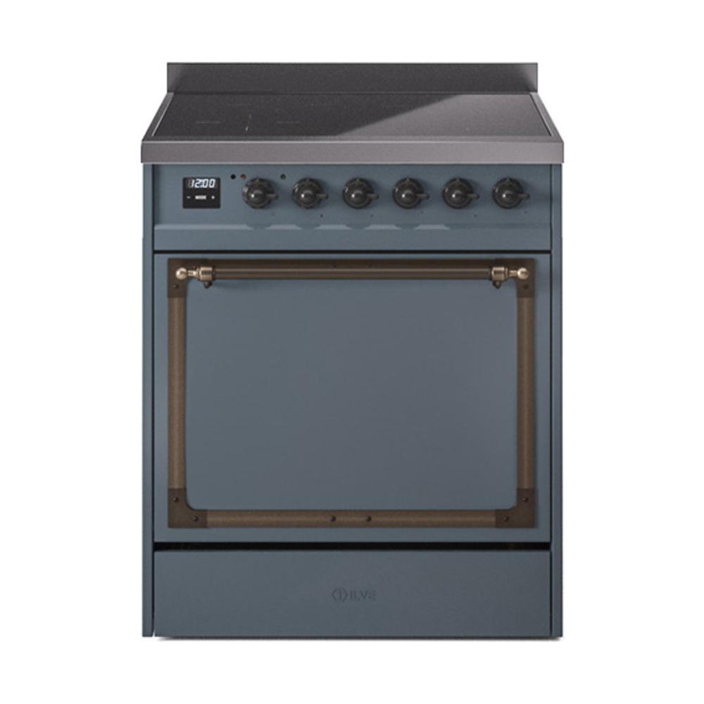 Ilve UNI304QNMPBGB Ilve Uni304Qnmpbgb Nostalgie Ii Noblesse 30" Induction Range (Solid Door, Blue Grey, Burnished)