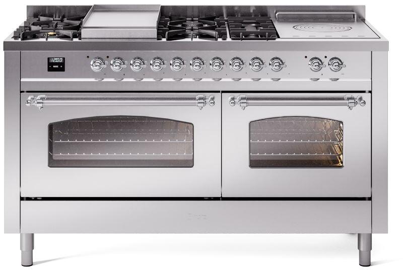 Ilve UP60FSNMPSSC Nostalgie Ii 60 Inch Dual Fuel Natural Gas Freestanding Range In Stainless Steel With Chrome Trim