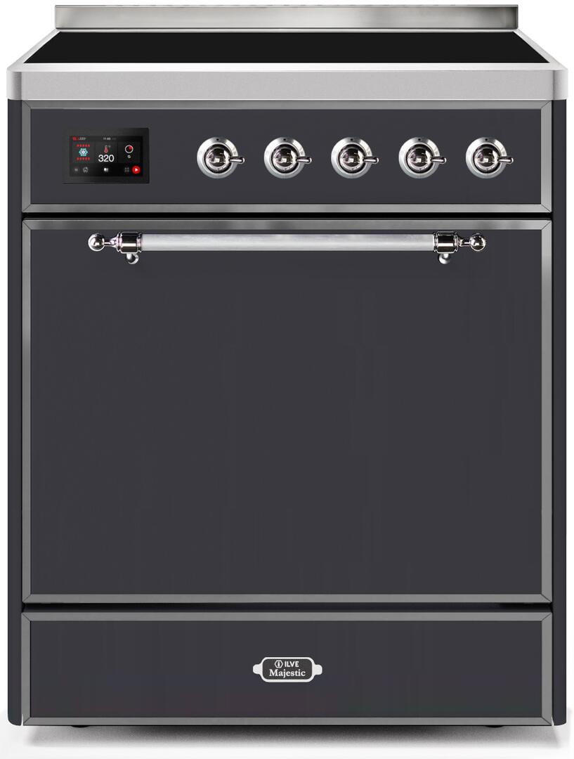 Ilve UMI30QNE3MGC Majestic Ii 30 Inch Electric Freestanding Range In Matte Graphite With Chrome Trim