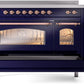 Ilve UPI486NMPMBP Nostalgie Ii 48 Inch Electric Freestanding Range In Blue With Copper Trim