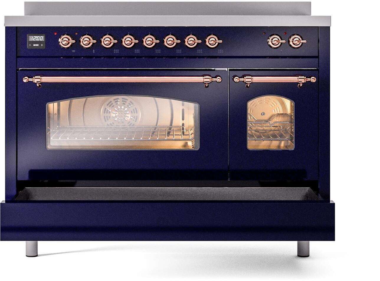 Ilve UPI486NMPMBP Nostalgie Ii 48 Inch Electric Freestanding Range In Blue With Copper Trim