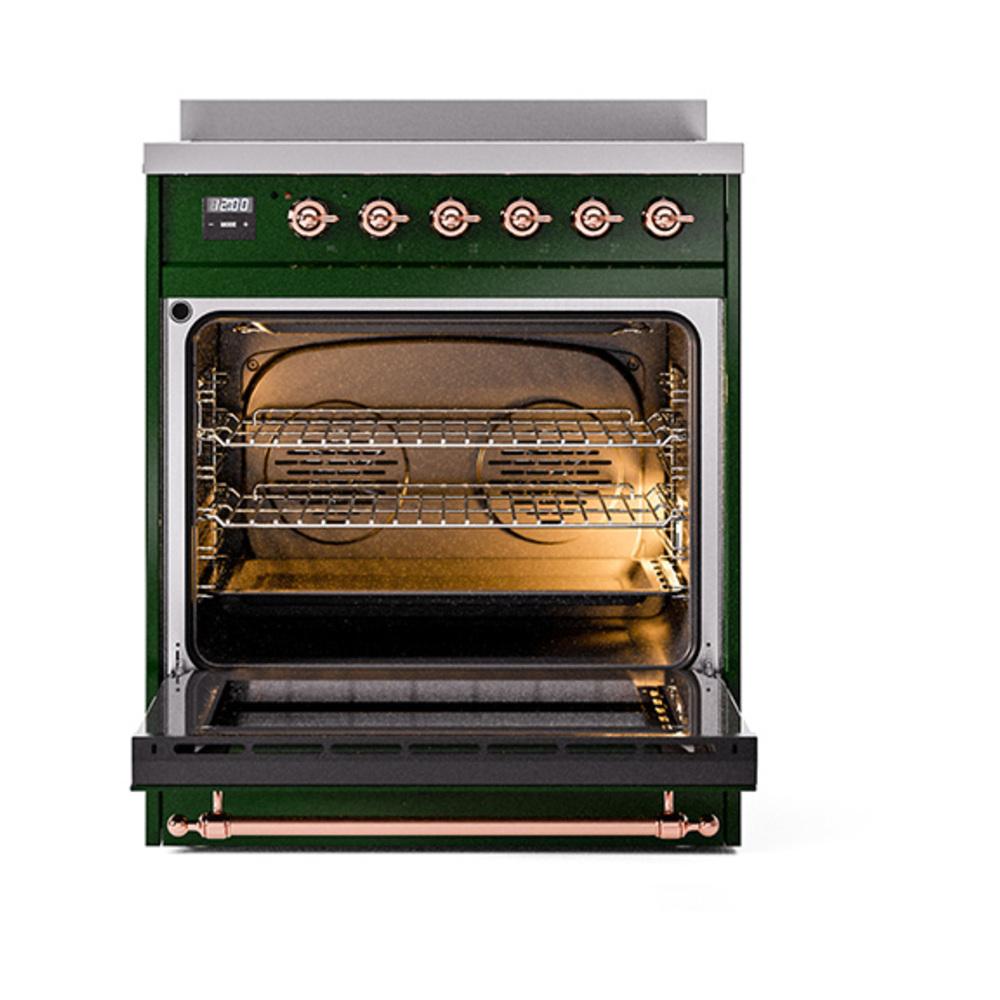 Ilve UNI304QNMPEGP Ilve Uni304Qnmpegp Nostalgie Ii Noblesse 30" Induction Range (Solid Door, Emerald Green, Copper)