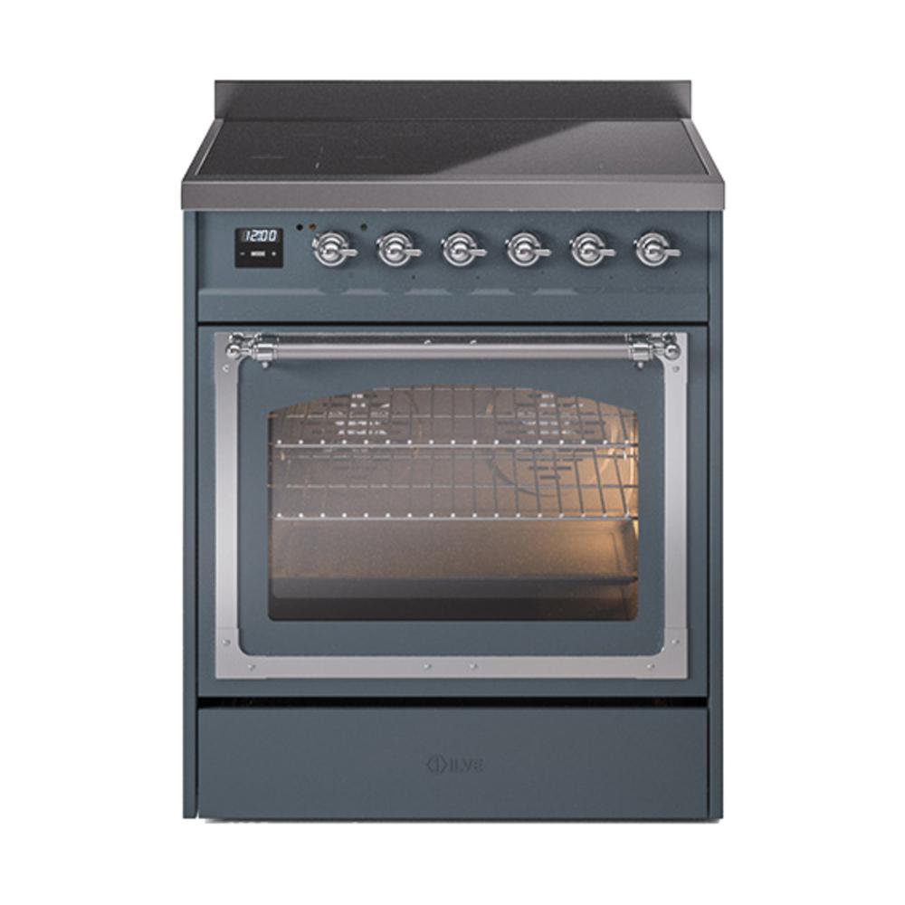 Ilve UNI304NMPBGC Ilve Uni304Nmpbgc Nostalgie Ii Noblesse 30" Induction Range (Triple Glass Door, Blue Grey, Chrome)