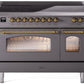 Ilve UPI486NMPMGG Nostalgie Ii 48 Inch Electric Freestanding Range In Matte Graphite With Brass Trim