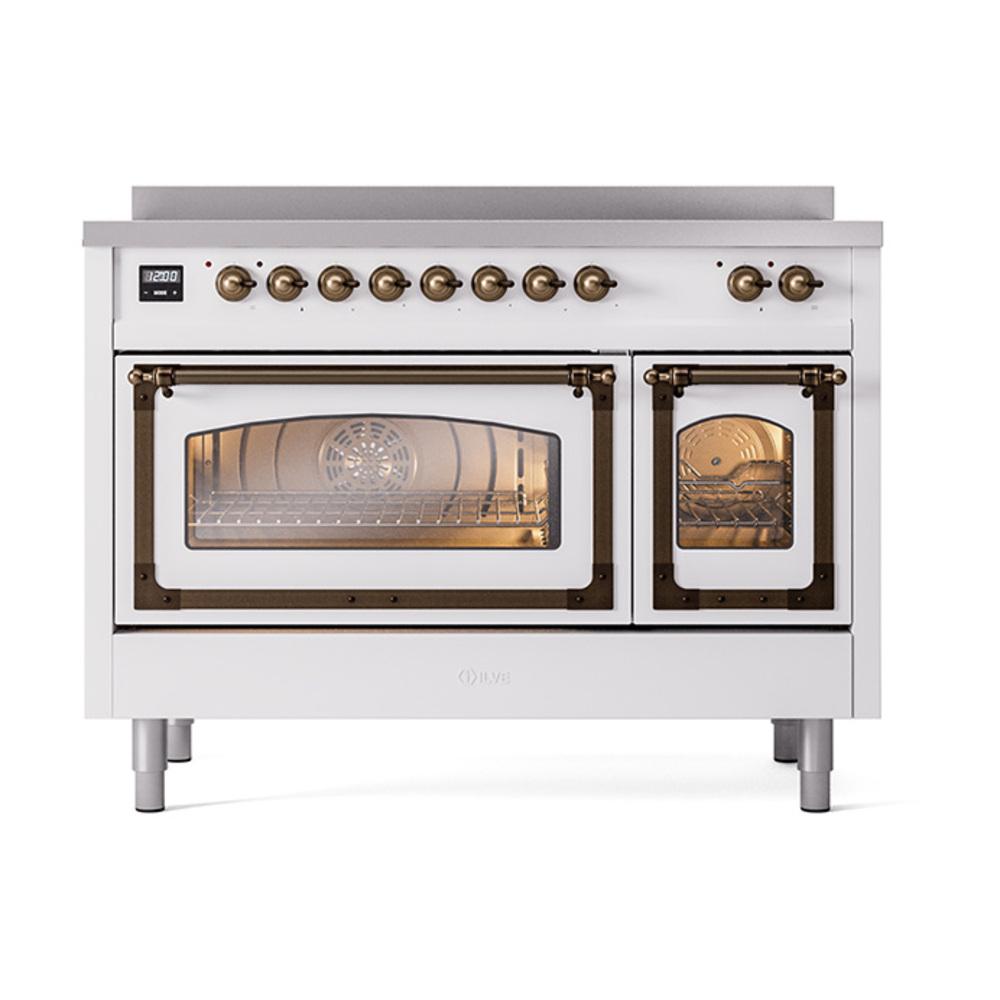 Ilve UNI486NMPWHB Ilve Uni486Nmpwhb Nostalgie Ii Noblesse 48" Induction Range (Triple Glass Door, White, Burnished)