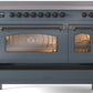 Ilve UPI486NMPBGB Nostalgie Ii 48 Inch Electric Freestanding Range In Blue Grey With Bronze Trim