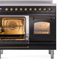 Ilve UPDI406NMPBKB Nostalgie Ii 40 Inch Electric Freestanding Range In Glossy Black With Bronze Trim