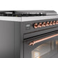 Ilve UP48FSNMPMGPLP Nostalgie Ii 48 Inch Dual Fuel Liquid Propane Freestanding Range In Matte Graphite With Copper Trim