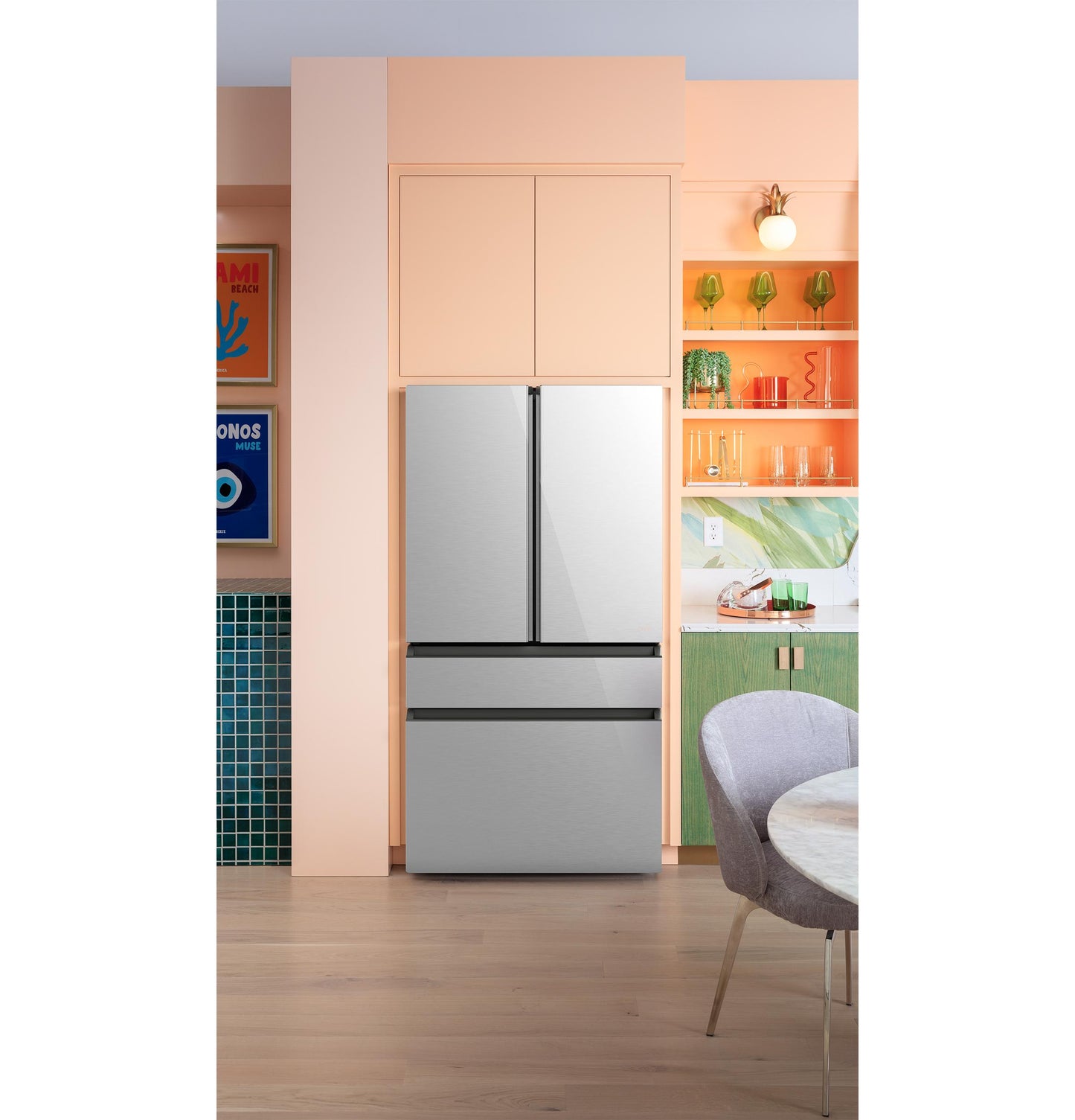 Cafe CJE23DM5WS5 Café&#8482; Energy Star® 23.2 Cu. Ft. Smart Counter-Depth 4-Door French-Door Refrigerator In Platinum Glass With Dual-Dispense Autofill Pitcher