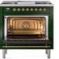 Ilve UP36FNMPEGGLP Nostalgie Ii 36 Inch Dual Fuel Liquid Propane Freestanding Range In Emerald Green With Brass Trim