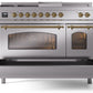 Ilve UP48FSNMPSSG Nostalgie Ii 48 Inch Dual Fuel Natural Gas Freestanding Range In Stainless Steel With Brass Trim