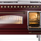 Ilve UP48FNMPBUB Nostalgie Ii 48 Inch Dual Fuel Natural Gas Freestanding Range In Burgundy With Bronze Trim