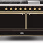 Ilve UM15FDQNS3BKG Majestic Ii 60 Inch Dual Fuel Natural Gas Freestanding Range In Glossy Black With Brass Trim