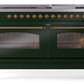 Ilve UP60FNMPEGG Nostalgie Ii 60 Inch Dual Fuel Natural Gas Freestanding Range In Emerald Green With Brass Trim