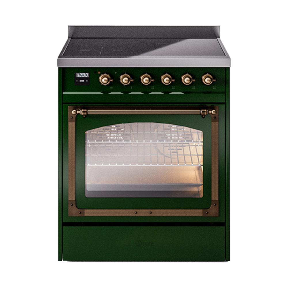 Ilve UNI304NMPEGB Ilve Uni304Nmpegb Nostalgie Ii Noblesse 30" Induction Range (Triple Glass Door, Emerald Green, Burnished)