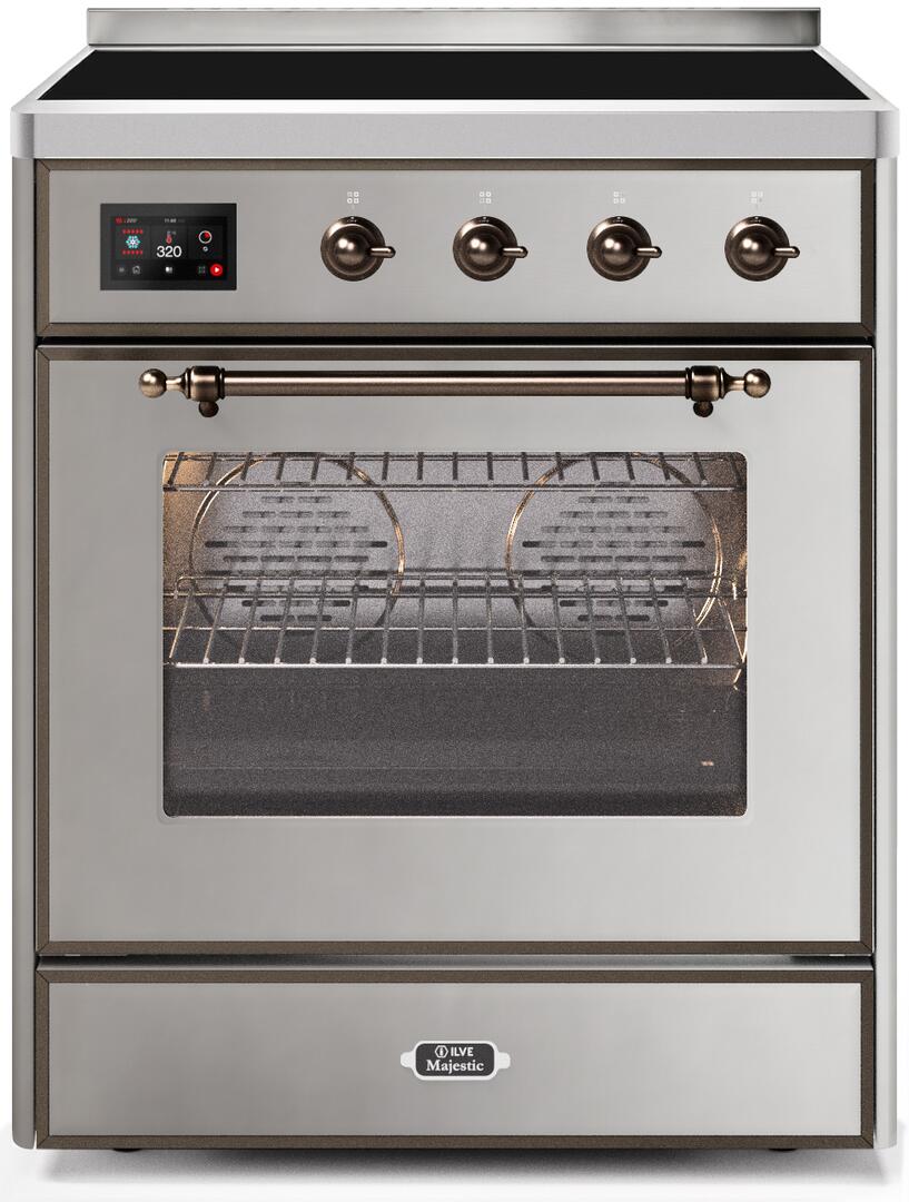 Ilve UMI30NE3SSB Majestic Ii 30 Inch Electric Freestanding Range In Stainless Steel With Bronze Trim