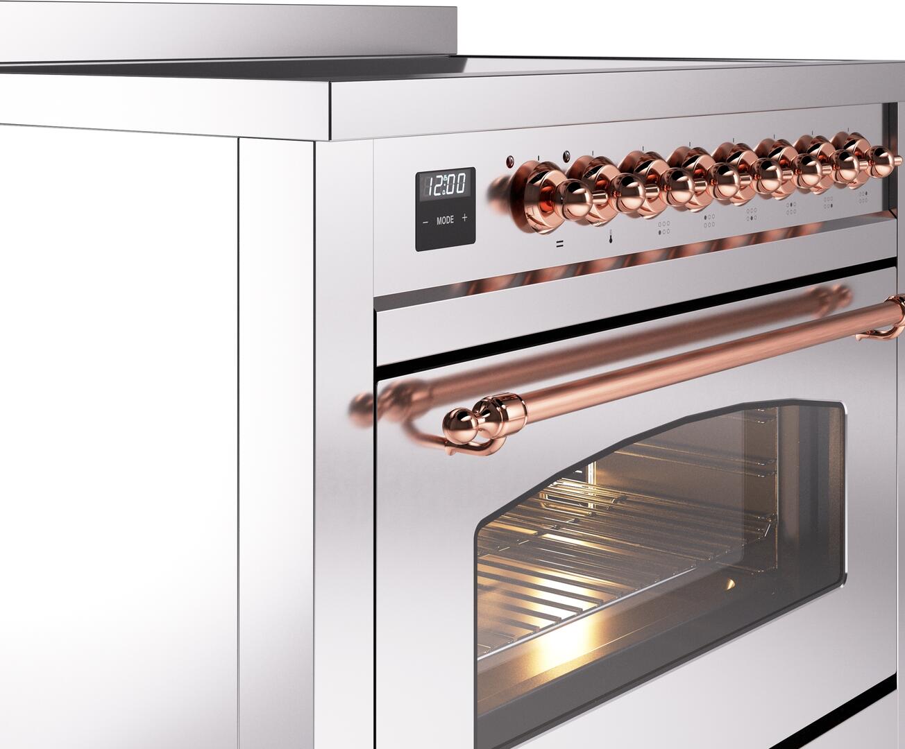 Ilve UPI366NMPSSP Nostalgie Ii 36 Inch Electric Freestanding Range In Stainless Steel With Copper Trim