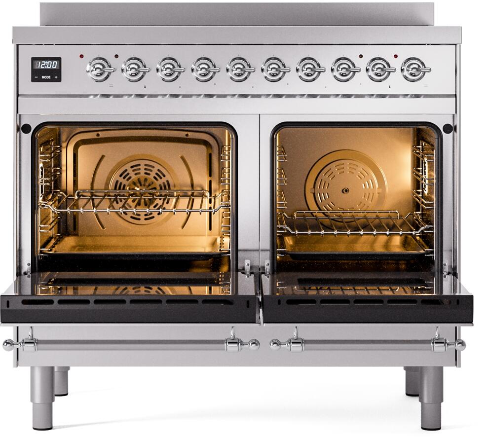 Ilve UPDI406NMPSSC Nostalgie Ii 40 Inch Electric Freestanding Range In Stainless Steel With Chrome Trim