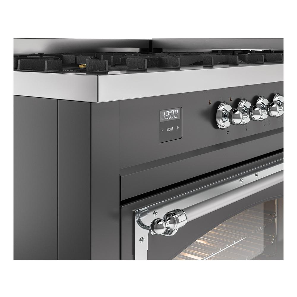 Ilve UN60FNMPMGC Ilve Un60Fnmpmgc Nostalgie Ii Noblesse 60" Dual Fuel Range (9 Sealed Burners + Griddle, Natural Gas, Triple Glass Door, Graphite Matte, Chrome)