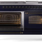 Ilve UP60FNMPMBBLP Nostalgie Ii 60 Inch Dual Fuel Liquid Propane Freestanding Range In Blue With Bronze Trim